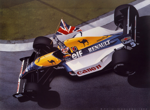 Nigel Mansell winning at Silverstone in 1992 em route to the World Championship. Williams Renault FW14B.
